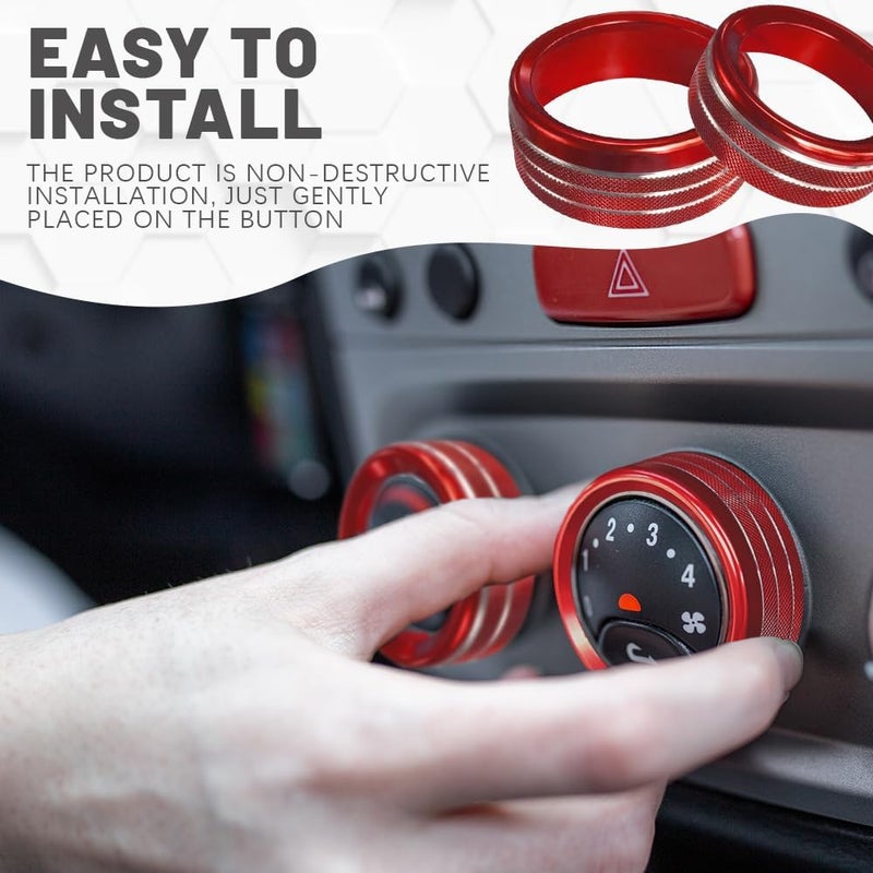 DWARFOO 3PCS Air Conditioner Switch Button Knob Cover, Aluminum Alloy A/C Decal Trim Rings, Car Interior Decor Accessories AC Climate Control Knob Outer Ring Replacement for Dodge Challenger Durango 2015-2022 - Image 4
